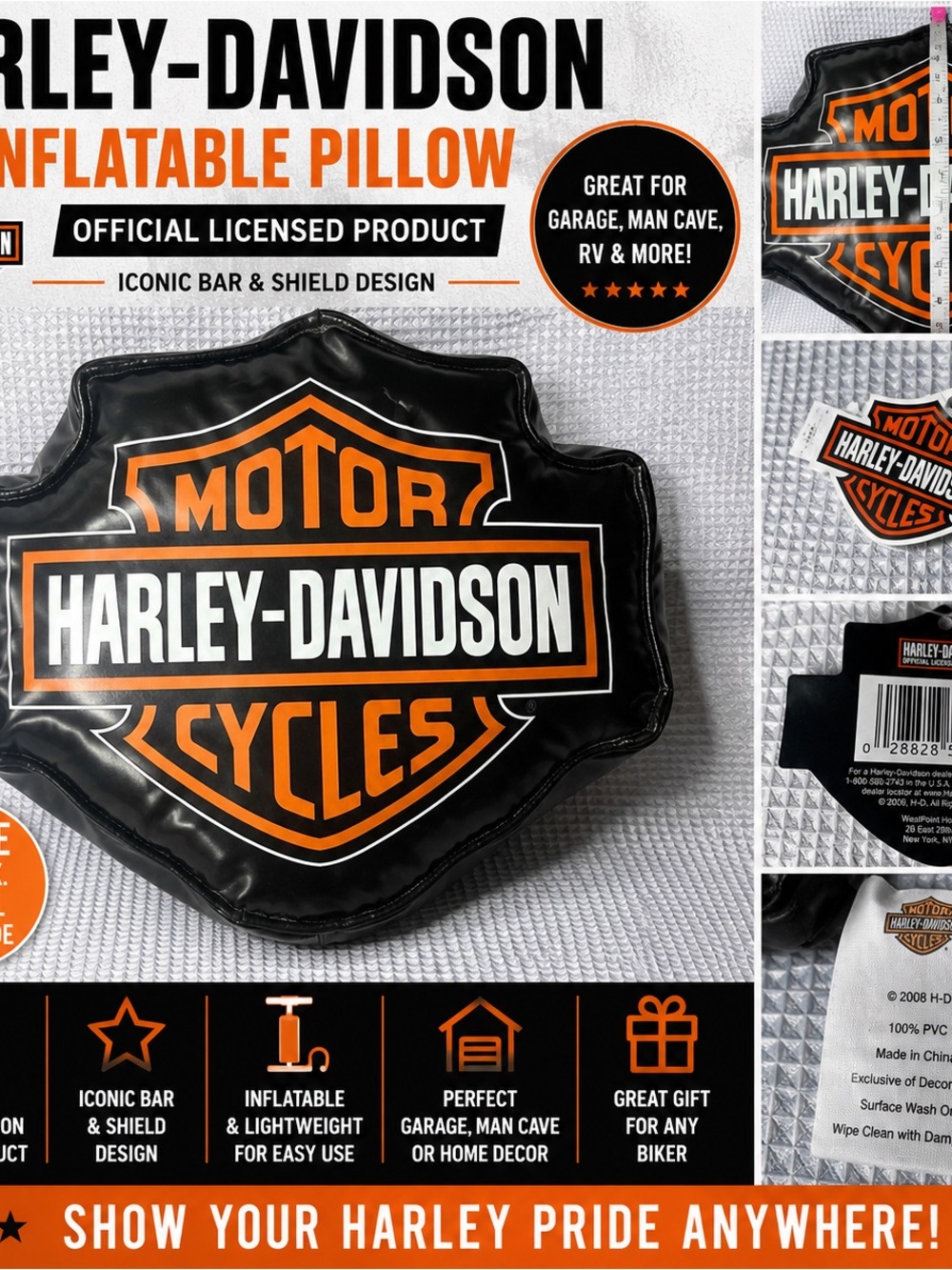 Harley-Davidson Black Pillow with Orange & White Bar & Shield Logo